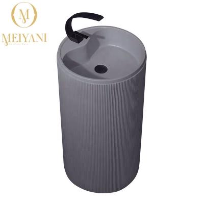 China Meiyani Modern Atmospheric Grade Artificial Stone Free Standing Hand Wash Pedestal Wash Basin for sale