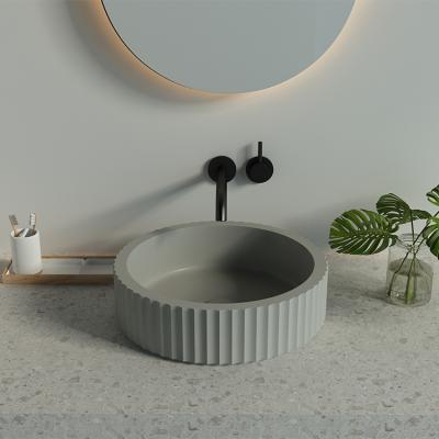 China Kast Modern Basin Circular Design Counter Top Fluted Form Gray Concrete Basin Hand Made Cement Sink for sale