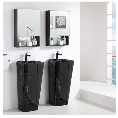 China Wholesale Black Design Easy Clean High Quality Marble Pedestal Sink Free Standing Pedestal Wash Basin for sale