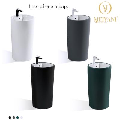 China High Standard Eco-friendly Porcelain Sinks Round Shape Bathroom Basin Green Pedestal Washbasin Hand Sink for sale