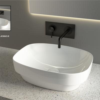 China Easy Use Clean Bathroom Double Countertop Semi-inset Colored Ceramic Basin Hand Sink for sale