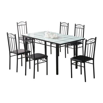 China Glass Top Dining Tables Foldable Smooth Top Easy Installed Dining Tables Set Dining Family Banquet Table With 4 Chairs for sale