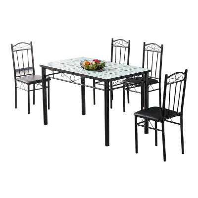 China High Quality Modern Simple Style Glass Top Table With Seat Chair Dining Table Set Furniture 1 Table And 4 Chairs DS 601-4B for sale