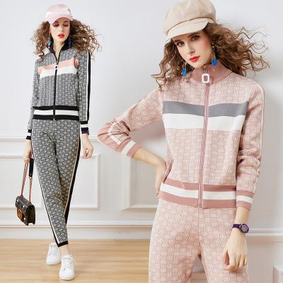 China New cardigan knitted two-piece set 2022 fashion sweater jacket collar stand spring QUICK DRY spot temperament casual pants for sale