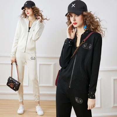 China 2022 New Spot Spring Fashion Temperament Round Neck Long Sleeve Jacket Slim Fit Slim Casual Pants QUICK DRY Two Piece Set for sale