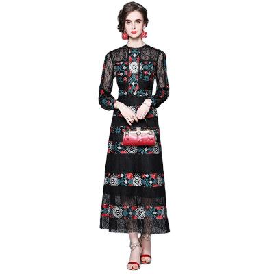 China 2022 New Products Spot Casual Wear Hepburn Style Retro Long Sleeve QUICK DRY Elegant Temperament Embroidered Lace Dresses for sale