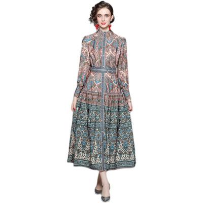 China 2022 Stain New Products Casual Wear Elegant Fashionable Temperament Breath Sleeve Anti-static Slim Ethnic Printed Dresses Long for sale