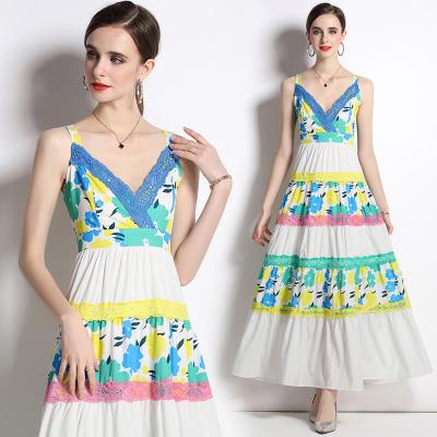 China 2022 breathable women's spring and summer new fashion copy stitching casual dresses a line of high waist long dress for sale