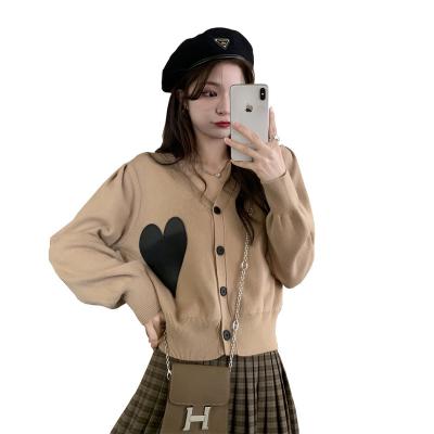 China Anti-wrinkle Fashion Classic Heart Pattern Knit Cropped Cardigan Jacket Sweater Top for sale