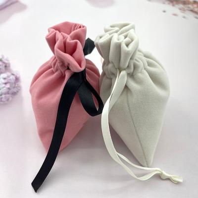 China Shock Resistance Sewing Custom Fascinating Pink Color Velvet Small Drawstring Pouch Bag For Jewelry And Ornaments Gift Customized Logo Industrial for sale