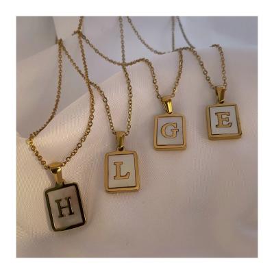 China Accept Refund Money In Case High Quality Waterproof Rectangular Letter A-z Necklace Stainless Steel Couples White Pendant Necklace for sale