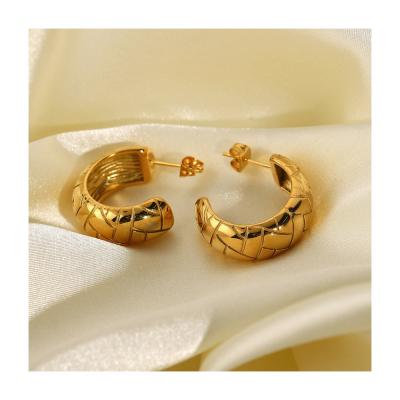 China Accept refund money if earring sell well 14k stainless steel perfume diamond small to check c-shaped gold hoop earrings 18k stainless steel hoop cc earring plated for sale