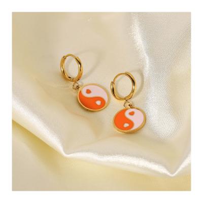 China Accept refund money in case of earring wholesale waterproof orange pink yin yang around earrings stainless steel brand dangle earrings 18 k women for sale