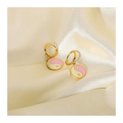 China Accept Allergy Refund Money Back Good Quality Hot Selling Earring Free Pink Yin Yang Round Earring Pendant Gold Plated Unique Earring Charms stainless steel for sale