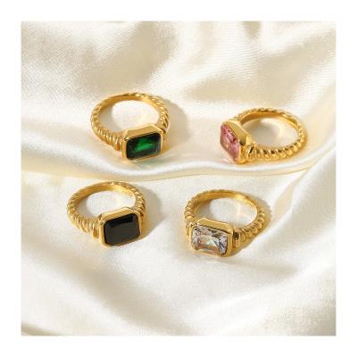 China Accept Refund Money In Case Of Necklace Hot Sale New Design Jewelry 18k Gold Plated Stainless Steel Jewelry Waterproof Colorful Rectangular Zircon Ring for sale