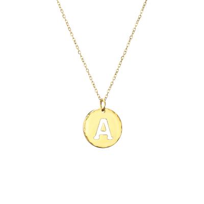 China Accept Money Back In Case Necklace Personalized Initial Disc Necklace Customized Tasty 15MM Stainless Steel Jewelry Women Gold Coin Letter Circle Pendant Necklace for sale