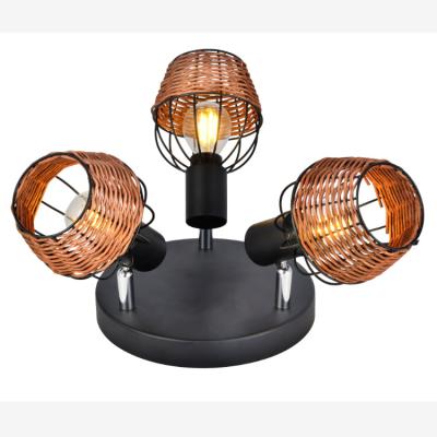 China Modern Hot Selling Black Rattan Shade Light 3xE14 5W LED Ceiling Lamp for sale