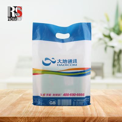 China Recyclable Shopping Bag Die Cut Plastic Handle Matte Shopping Bag Plastic With Handle, White Poly Handle Shopping Bag for sale