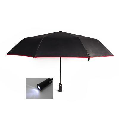 China Wholesale Folding UV Protection Windproof Handle Led Light 3 Fold Umbrella With Torch for sale