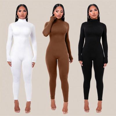 China 2021 Women's Bodycon Support Neck Long Sleeve Fitness Sportwear Gym Tight Solid Yoga Drop QUICK DRY 1 One Piece Romper Overalls For Women for sale