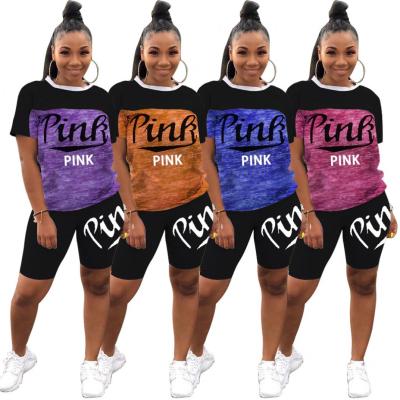 China 2021 Summer Fashion Ladies Women's Loose Multicolor 2 Piece Short Set Letter Breathable Cute Casual Suit Clothes Sports For Women Dress for sale