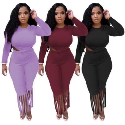 China 2021 Autumn Spring Ladies Women Solid Color Skinny Cute Tassel 2 Sleeve Sport Breathable Two Piece Pant Sets Long For Women Clothing for sale