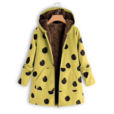 China 2021 Autumn Winter Women Breathable Ladies Fashion Plus Size Print Zipper Warm Velvet Hooded Coats Jackets Outfits For Women Clothing for sale