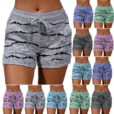 China 2021 Breathable Plus Size Summer Women's Fashion Print Skinny Elastic Quick Dry Yoga Workout Shorts Leisure Running Sportswear For Women for sale