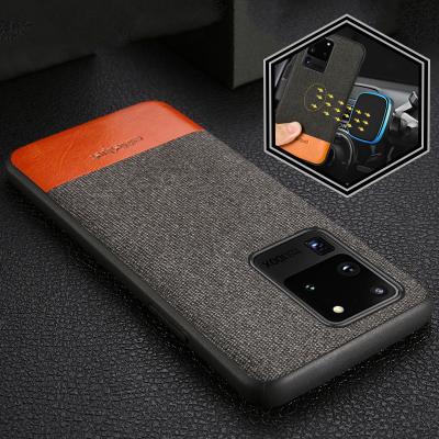 China Anti-fall Magnetic Built-in Iron Phone Case Cloth + Back Cover Business Genuine Leather Case For Samsung Series for sale