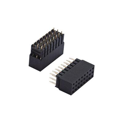 China PCB 2.54mm Pitch Stacked Pin Holder 180 Degree Pitch Dual Head Female Row SMT Socket Connector for sale