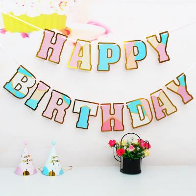 China Party Decoration Wholesale 12.3x15cm Birthday Banner Colorful Gold Stamping Banner Set for sale