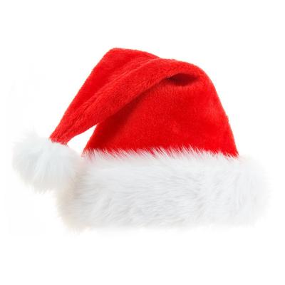 China Custom Red Decoration Artificial Wool Cloth Christmas Hat Plush Adult Christmas Hat for sale