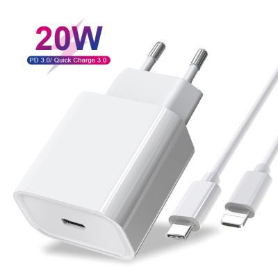 China For iPhone 13 pro Max/12/11/XS/XR/X/8/7/6/5 high quality original quick charger and cable adapter 20w type etc. C PD Charging Wall Charger 1m Usb Cable US R-U EU Plug For iPhone for sale