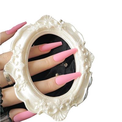 China Wholesale Glue Or Gel Nail Tool Kit Pink Matte Press Design Durable Box On Nails Women Coffin Nails Seller Along for sale