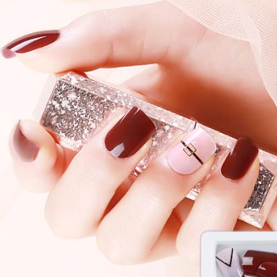 China New Arrival Color 24pcs Vivid Custom Short Square OEM False Nail Predesign Glue On Glitter Artificial Finger Press On Nail for sale