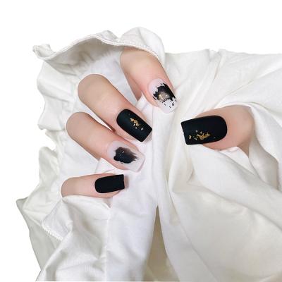 China Design adiyat 24Pcs press on white and black Korean square Chinese Japanese style nail fakenails long for sale