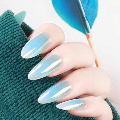 China OEM Eco-friendly Pointed Water Blue Artificial Nail Long Tips Luxury Fake Press On Nails For Women And Girls for sale