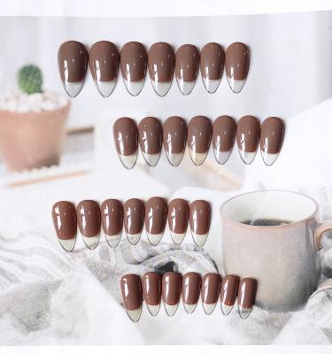 China France brown coffee color France tips nails transparent / lucid fakenails dark brown color 2022 design Adiyat press on nails for sale