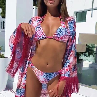 China New Wholesale 2020 Breathable Serpentine Print Crystal Diamond Bikini Women's Two-piece Bikini Set Halter Swimsuit for sale