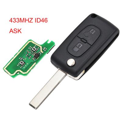 China 2 Button Folding Flip Remote Key For Peugeot 307 433MHZ ID46 Chip 0536 Models Up To 2011 0416 HU83 K174001 for sale