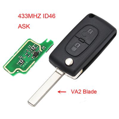 China 2 Button ASK Folding Remote Key Fob Peugeot 307 433MHZ ID46 Chip 0536 Models Till 2011 0416 VA2 To K174002 Blade for sale