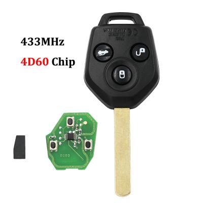 China Uncut Replacement Car Key Fob 3 Button 433MHz 4D60 Remote Chip For Subaru Interior / Forestry 2011 -2012 K22014 for sale