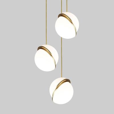 China Minimalist Modern Milky White Globe Gold Chandelier Design Acrylic Pendant Light Edge For Living Room for sale