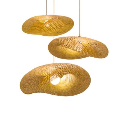 China Modern Design Modern Big Wave Shape Bamboo Pendant Light For Restaurant for sale