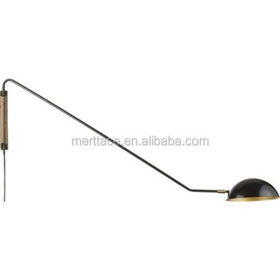 China Modern Wood Sconce Wall Lamp Half Ball Base Shade With Long Swing Arm Wood Wall Lighting for sale