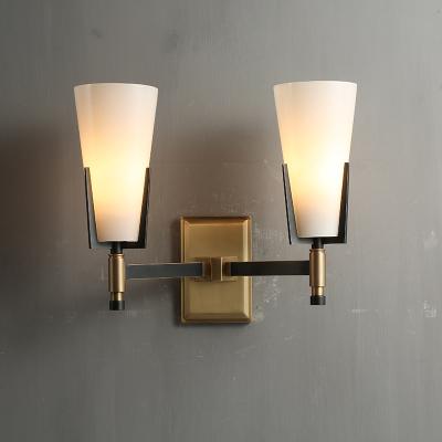 China Modern Glass Double Shade Copper Wall Lamp For Corridor Lobby for sale