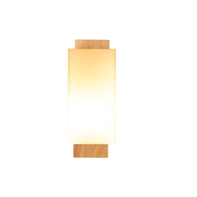 China Wall Lamp Adjustable Japanese Wooden Wall Lamp Frosted Cylinder Glass Shade For Hallway for sale