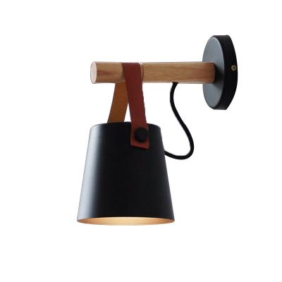 China Nordic Minimalism Leather Style Wall Hanging Lamp Wall Lamp With Wooden Lamp Pole for sale