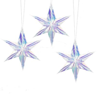 中国 Neon Paper fans Holographic Silver Star Hanging Fan Decorations Christmas Decorations Holiday Season Star Fans Iridescent Fan 販売のため