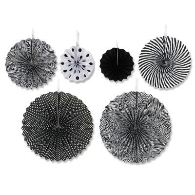 China Paper Fans Paper Rosettes Black and White Fan Engagement Party Decorations Baby Shower Decoration Wedding Backdrop Paper Fans for sale